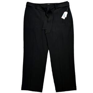 Bar III NWT Black Textured Crepe Tie Waist Ankle Pants Plus Size 16 Professional